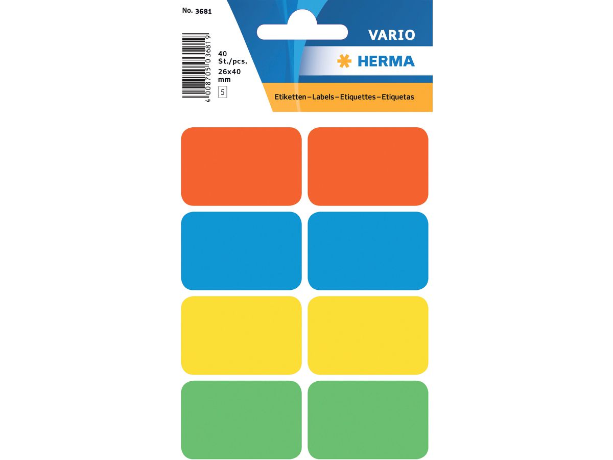 HERMA Etichette 26×40mm 3681 ass. 40 pezzi (4008705036818)