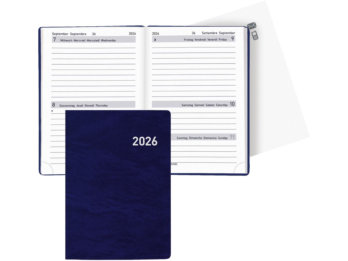 BIELLA Taschenagenda Tell 2026 823201050026U 2T/1S blau ML 8.5x12.5cm (7611365525171)