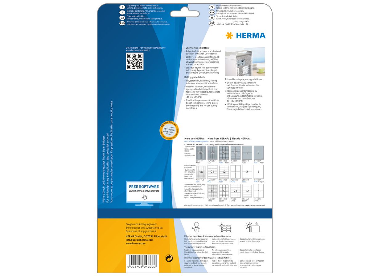 HERMA Etichette SPECIAL 63.5x29.6mm 4222 argento,ex.perm. 675 pz./25 f. (4008705042222)