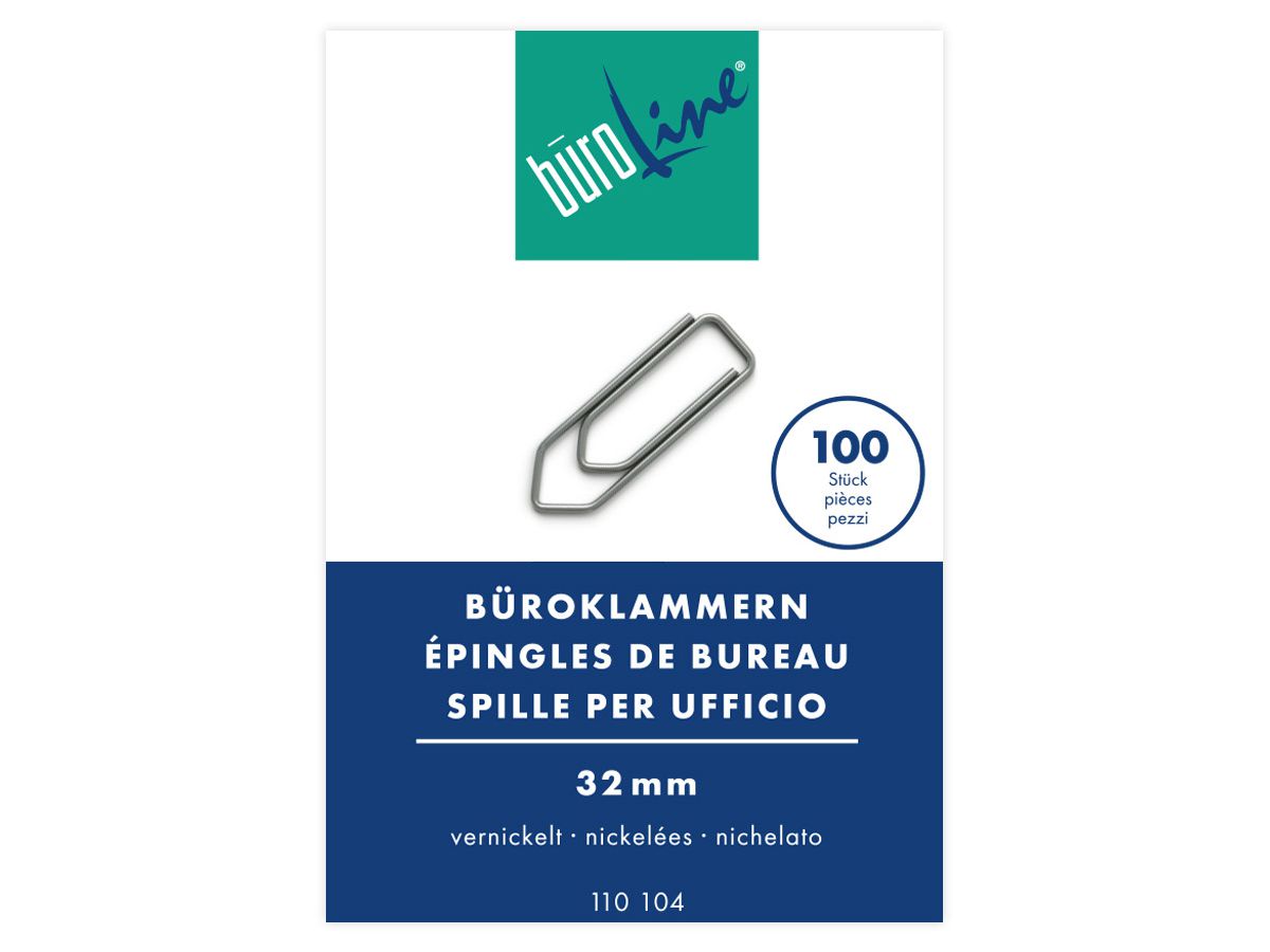 BÜROLINE Büroklammern Gr.4 110104 vernickelt, 32mm 100 Stück (7612532008381)