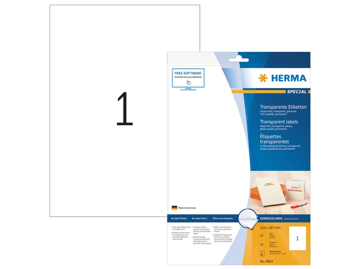 HERMA Etichette foglia 210x297mm 8964 trasparente 10 pz./10 fl. (4008705089647)