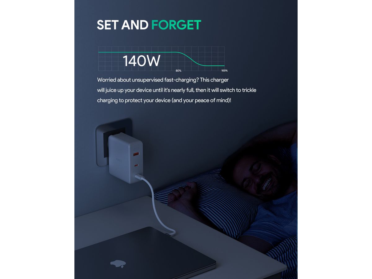 AUKEY OmniaMix II 140W GaN PD PA-B7O WH 3-Port, Wall charger White (0689323785797)