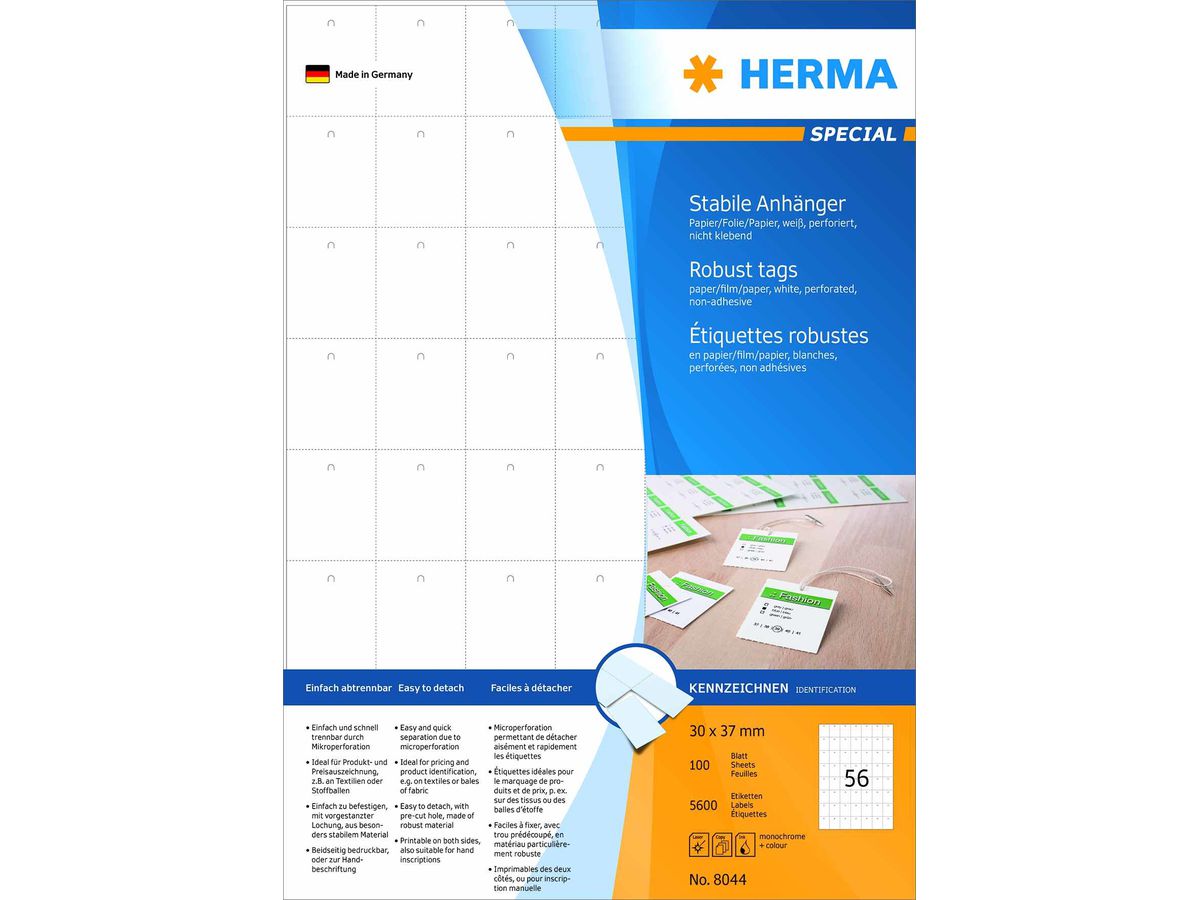 HERMA Special Anhänger 30x37mm 8044 weiss 5600 Stück (4008705080446)