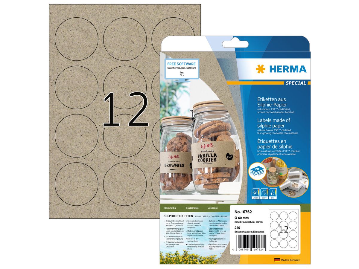 HERMA Etichette rotondo 60 mm 10762 da silphia paper 240 pezzi (4008705107624)