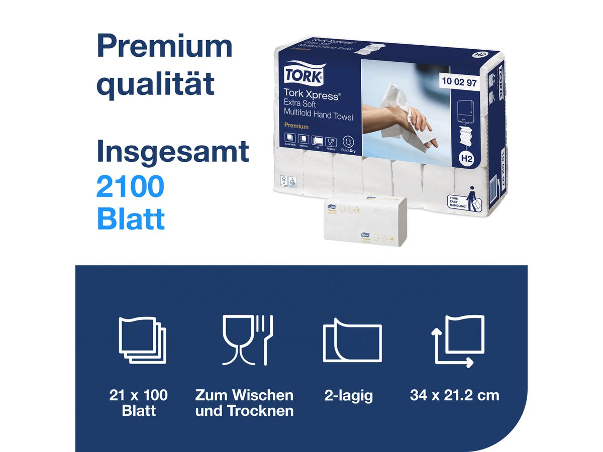 TORK Premium Handtücher H2 100297 Xpress® 2100 Blatt (7322540124262)