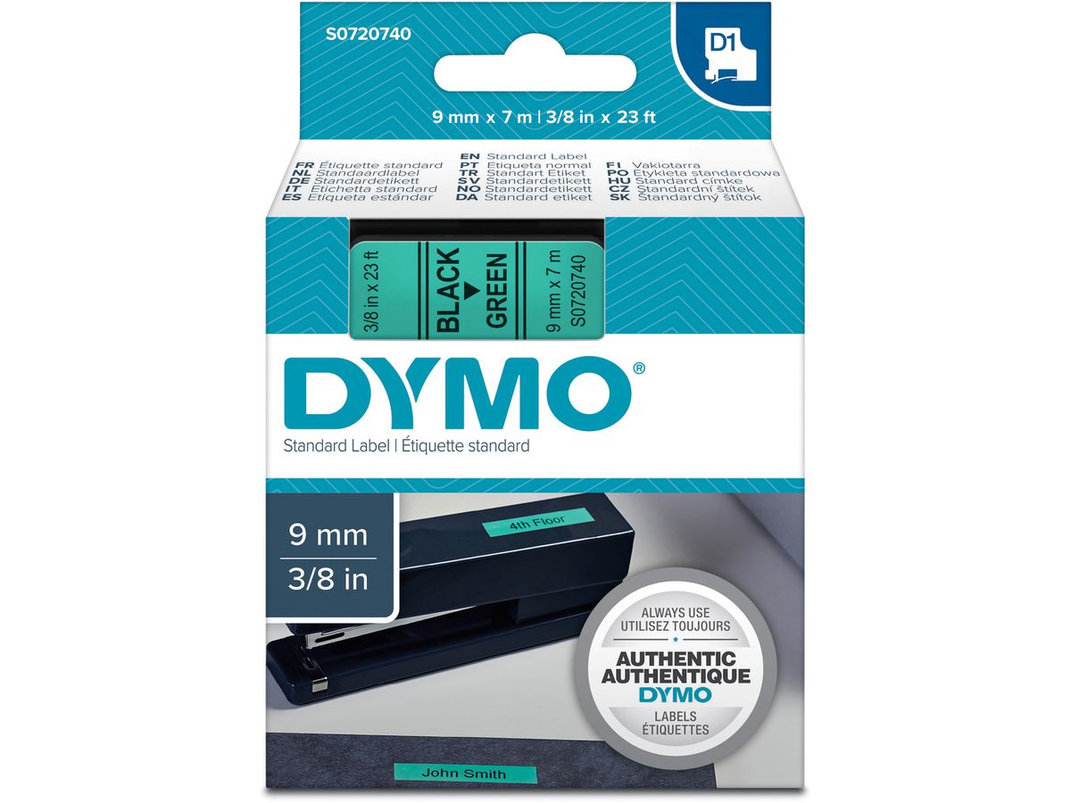 DYMO Nastro D1 nero/verde S0720740 9mm/7m (5411313409193)