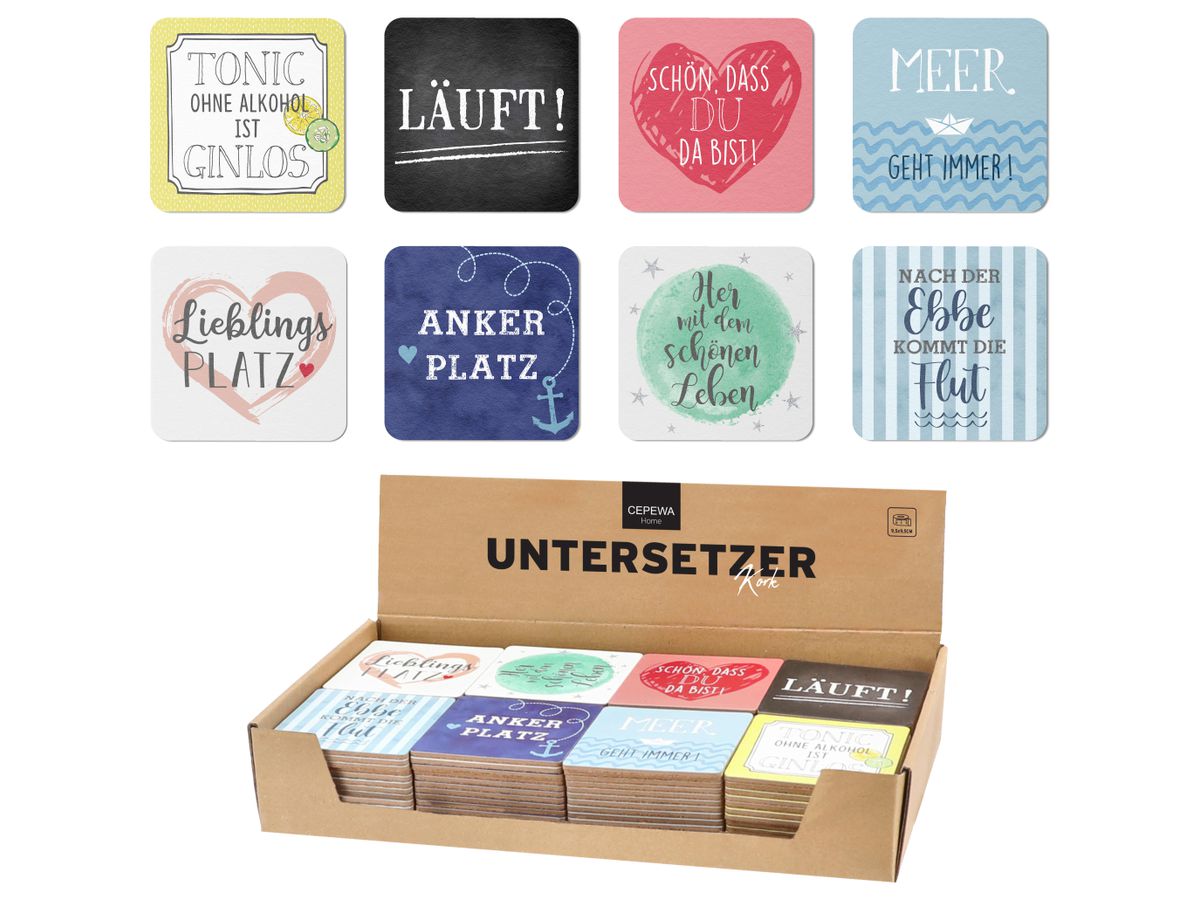 ROOST Untersetzer Kork 9.5x9.5cm 10039641 bunt, 8 assortiert (4032037798939)