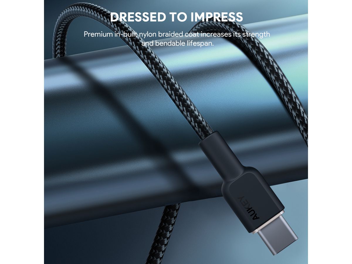 AUKEY Cable USB-C-to-C KevlarCore CB-NCC1 BK Nylon Braided,1.0m,60W, Bl. (0689323785360)