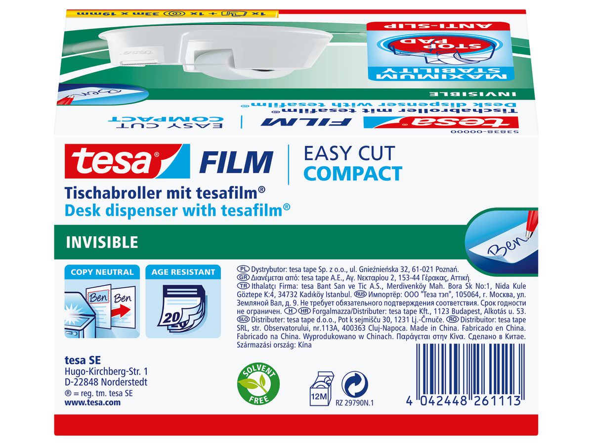 TESA Tischabroller EasyCut 19mmx33m 538380000 weiss (4042448261113)