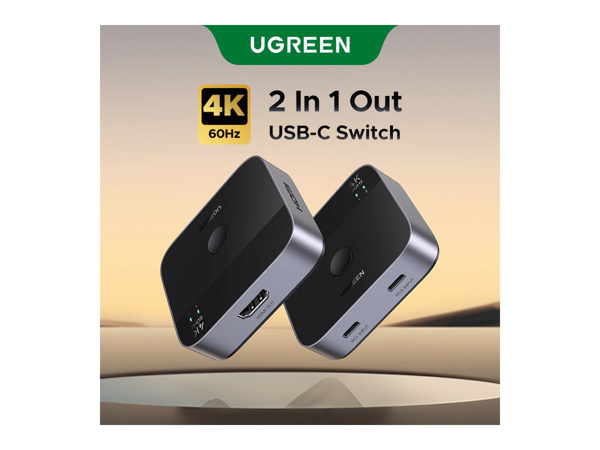 UGREEN USB-C Switch 2 In 1 Out,4K 55451 2×USBC- In, 1×HDMI Out (6941876254514)
