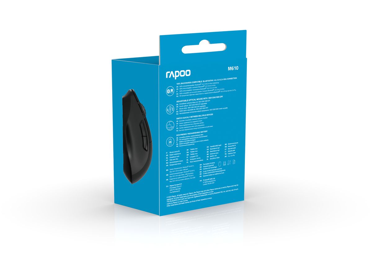 RAPOO M610 Rech. Wirel. Mouse 13050 Multi-Mode, Black (6940056130501)