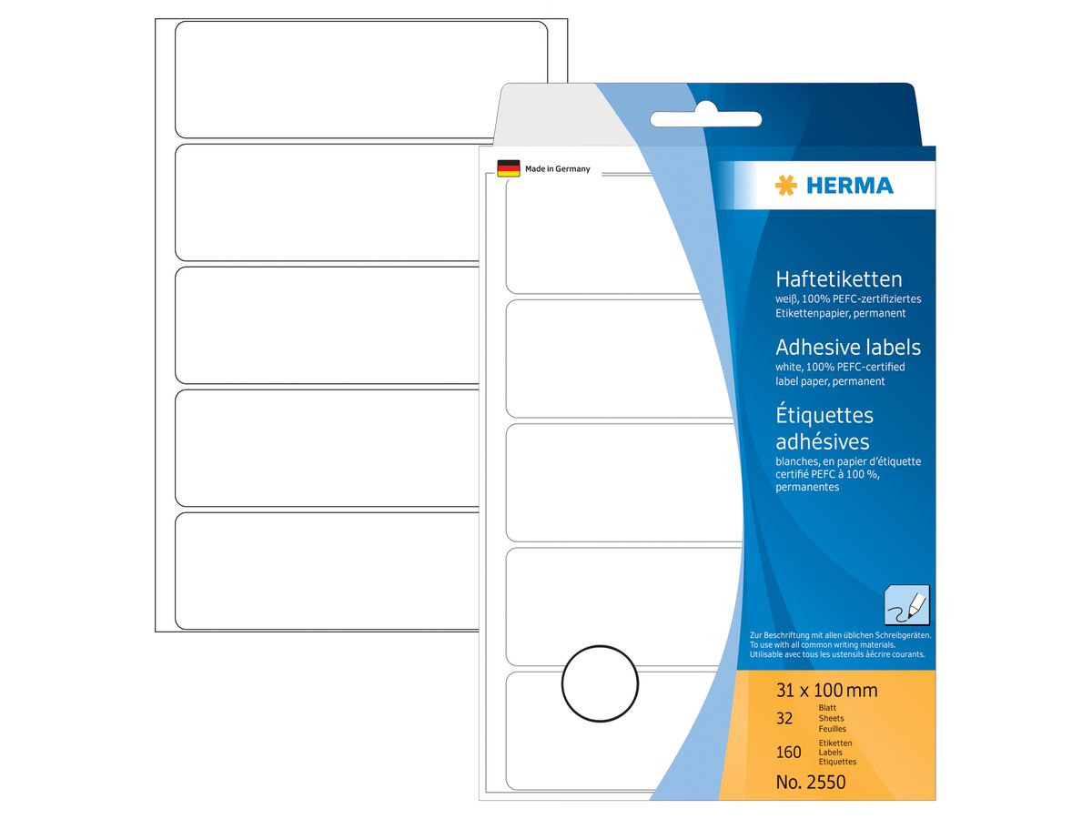 HERMA Etiquettes 31×100mm 2550 blanc 160 pcs. (4008705025508)