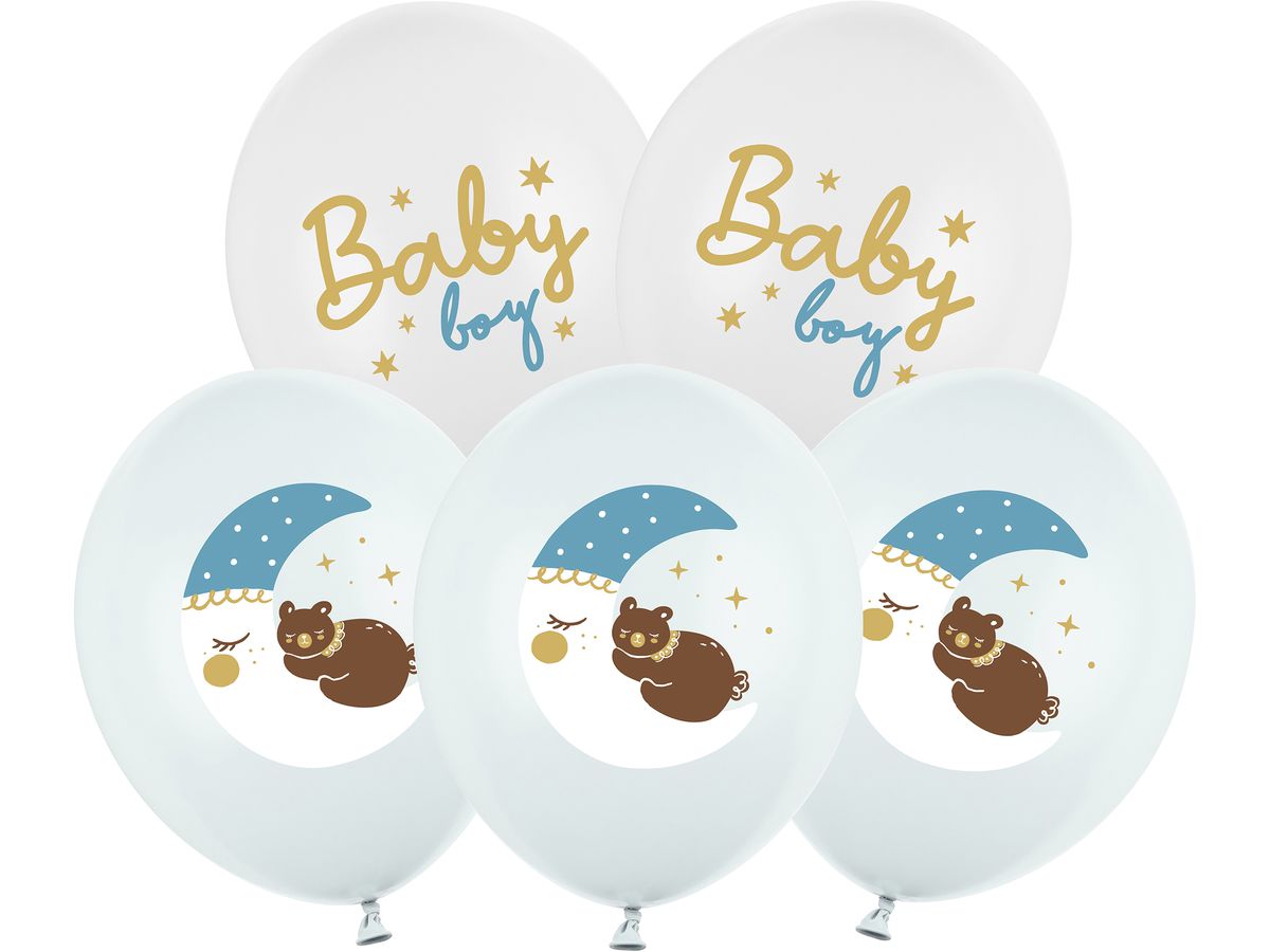 PARTYDECO Ballons 30cm SB14P3380006 Baby Boy, bleu 6 pièces (5904555046788)