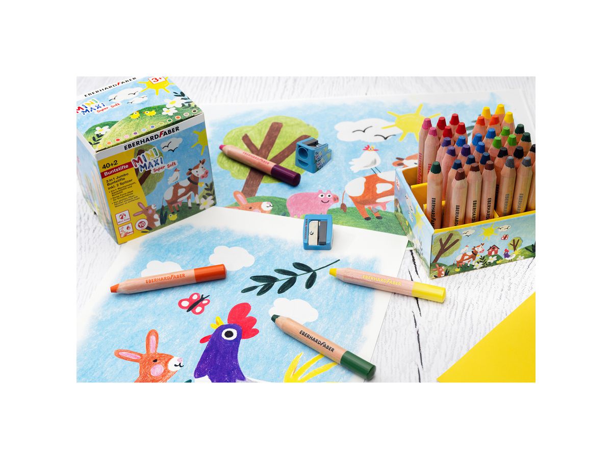 EBERHARD FABER Farbstifte Jumbo 518940 MiniMaxi 3in1 40 Stück (4087205189408)