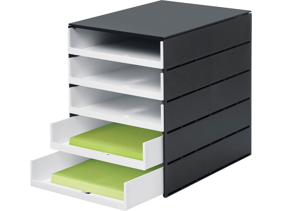STYRO Schubladenbox styroval pro 14-8001.92 schwarz/weiss 5 Schubl. offen (7612176074247)