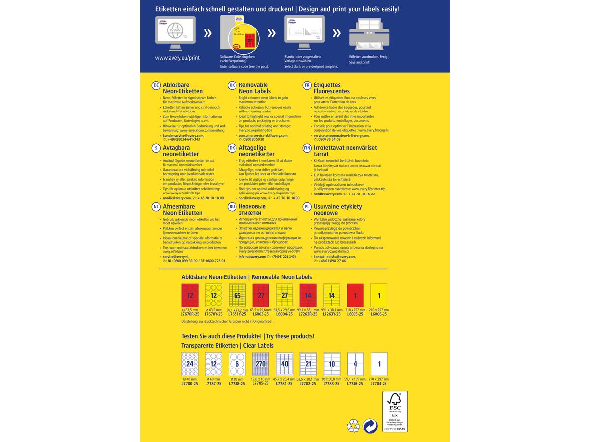 AVERY ZWECKFORM Etichette 210x297mm L6005-25 rosso, non perm. 25pz./25fl. (4004182608463)
