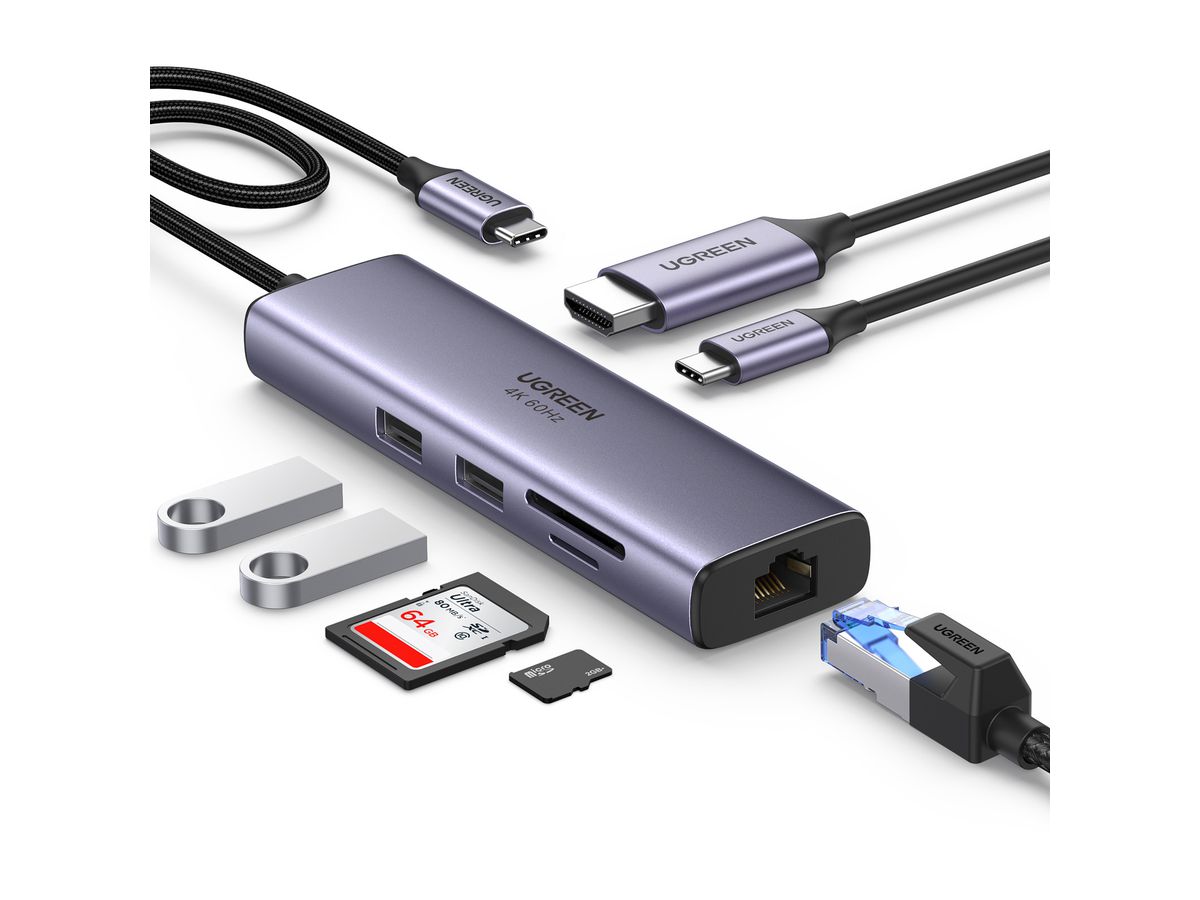 UGREEN Multifunction Adapter USB-C 60515 Ethernet Interface (6957303865154)