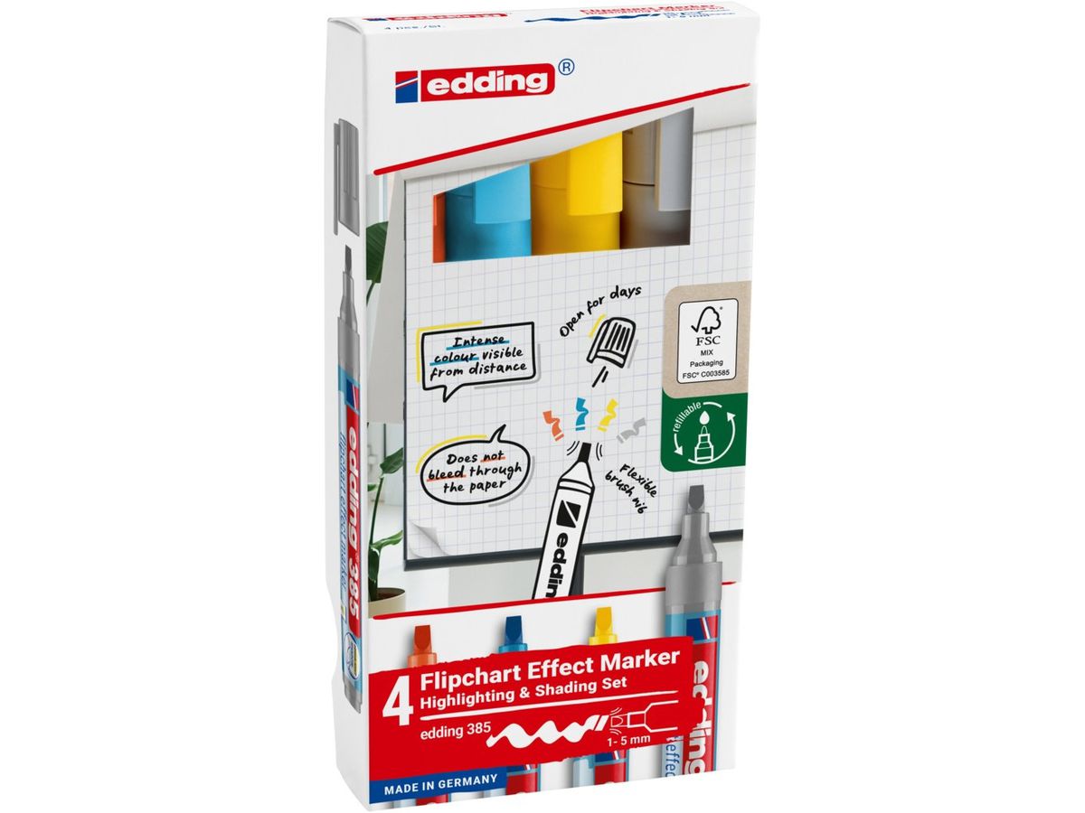 EDDING Flipchart Marker 385 1-5mm 4-385-4 Effektmarker 4 Stück (4004764986736)