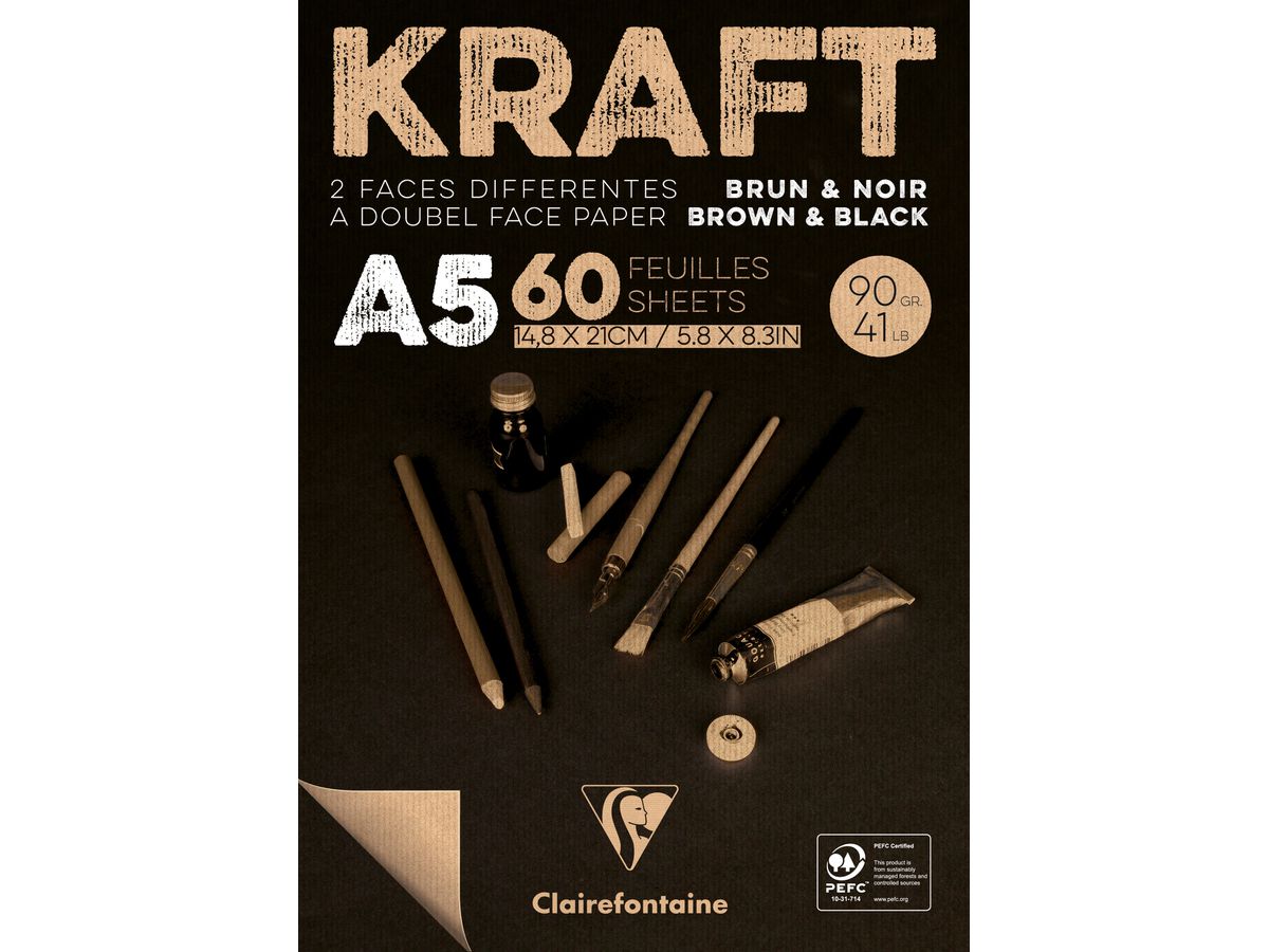 CLAIREFONTAINE Blocco di carta Kraft A5 975817C Marrone/nero 60 fogli (3329689758178)