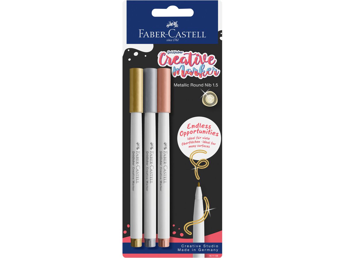 FABER-CASTELL Creative Marker 1,5 mm 161108 Colori metallici 3 pezzi (4005401611080)