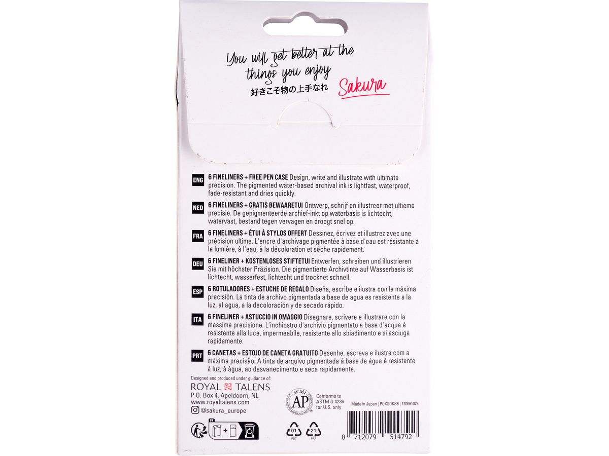SAKURA Pigma Micron Set 0.05-0.8mm POXSDKB6 mit Stifteetui 6 Stück (8712079514792)