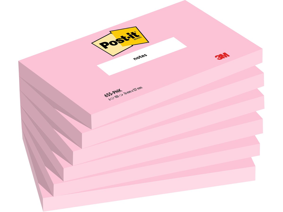 POST-IT Haftnotizen 127x76mm 655-PNK Flamingopink 6x100 Blatt (4054596926608)