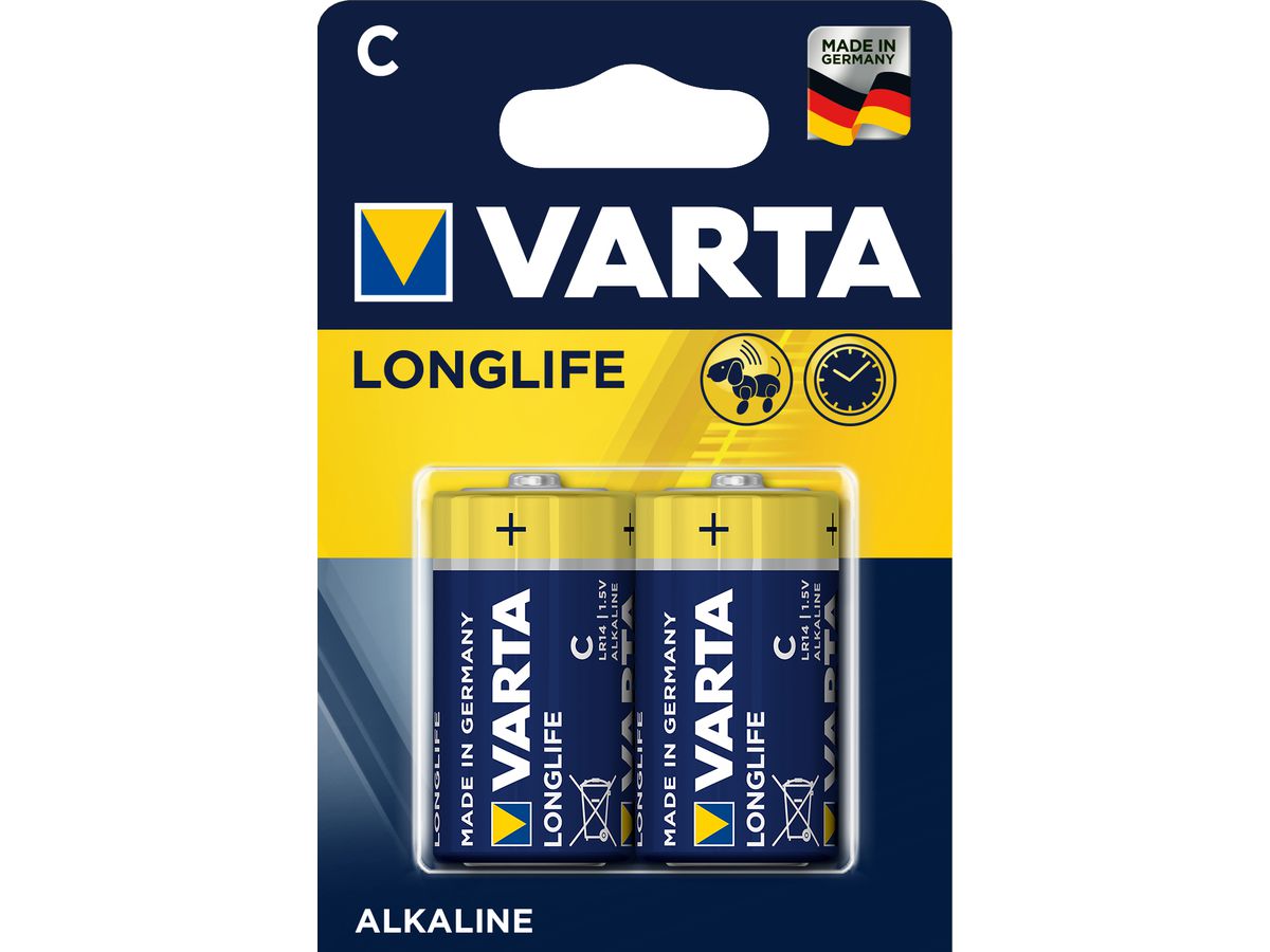 VARTA Batterie 4114101412 Longlife, C/LR14, 2 Stück (4008496525263)