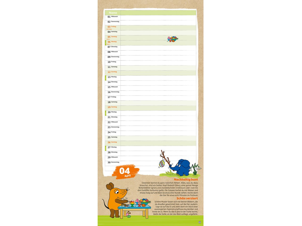 HEYE Calendario familiare 2026 23645+26 Nachhaltig Planen Maus 21x45cm (9783756414253)