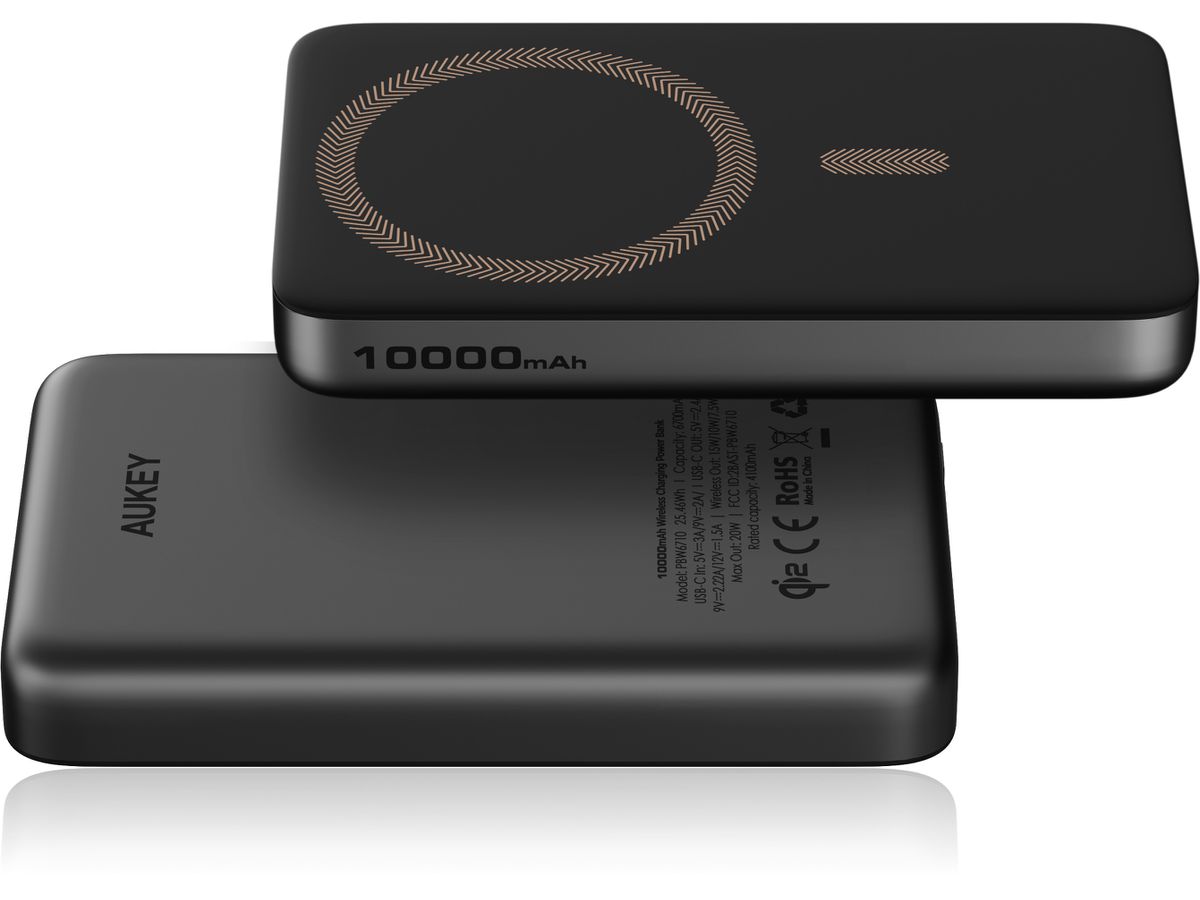 AUKEY MagFusion Slim 10000mAh PB-MS08 BG Powerbank Qi2 Wireless,Black (0689323790760)