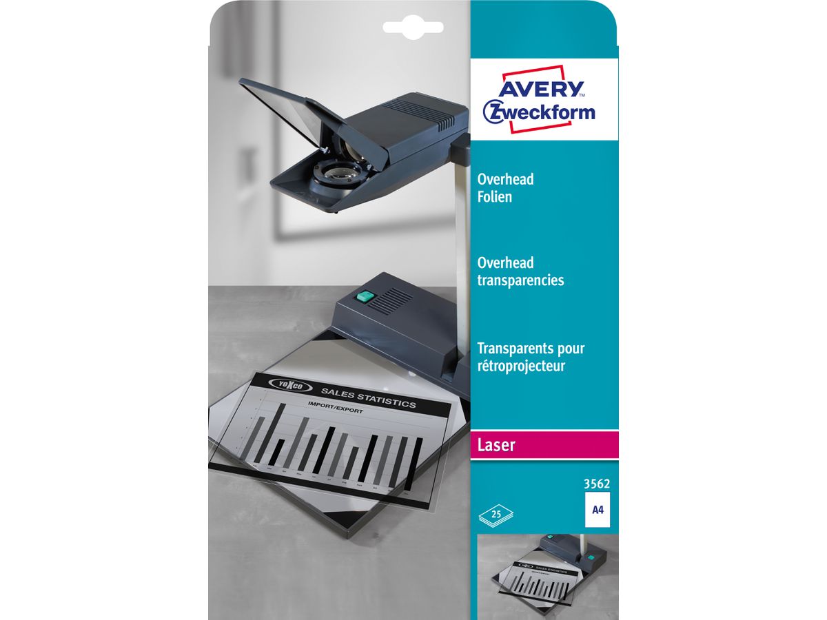 AVERY ZWECKFORM Overhead-Folie A4 3562 0.10mm Laser 25 Blatt (4004182035627)