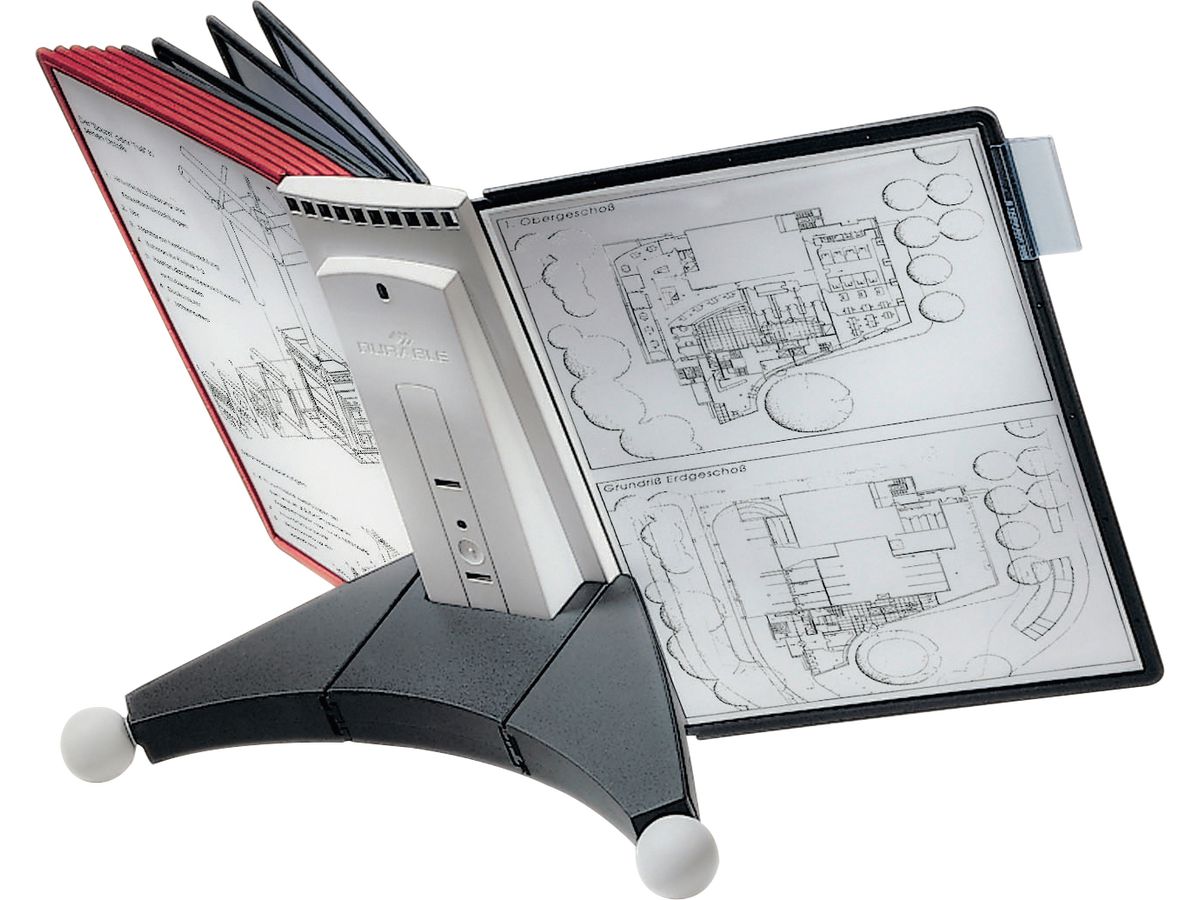 DURABLE Displaysystem SHERPA Table 10 563200 rot/schwarz, 10 Sichttafeln A4 (4005546501680)