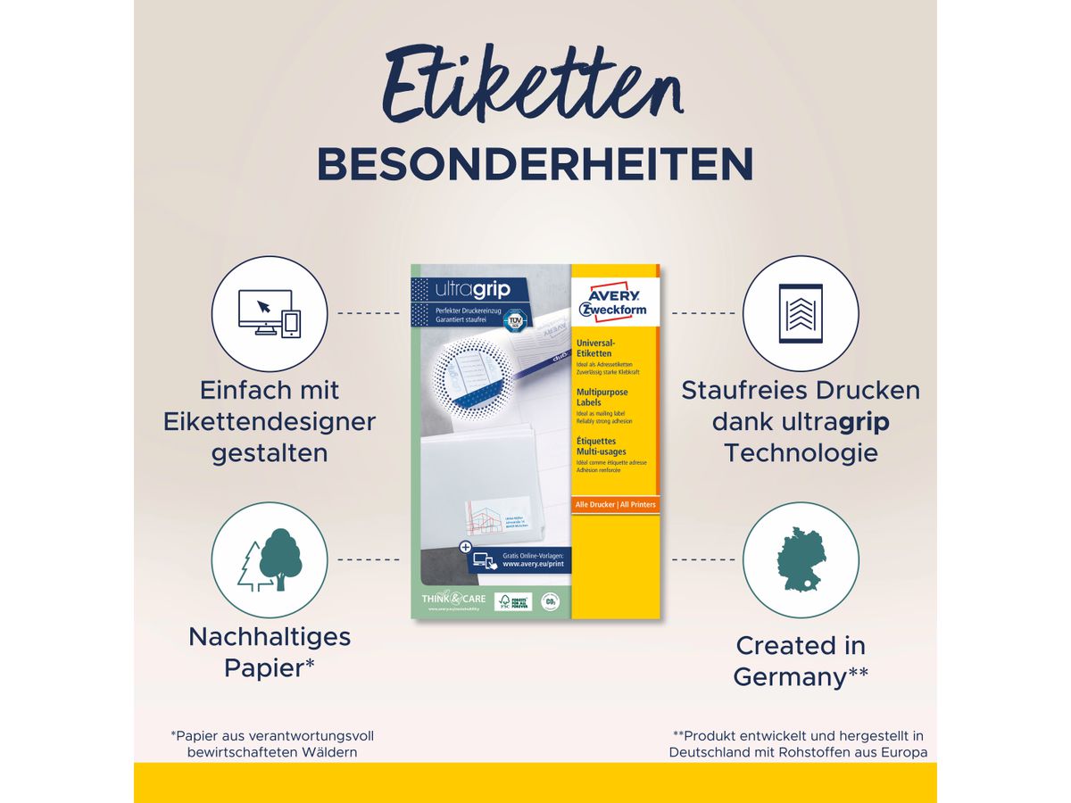AVERY ZWECKFORM Etichette univers. 70x36mm 6602 bianco 1560 z./65 fogli (4004182066027)