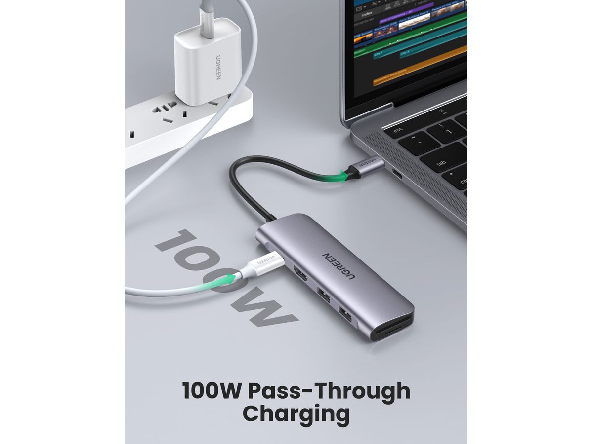 UGREEN USB-C Hub 6in1, Silver 70411 HDMI,2xUSB-A,SD TF,USB-C PD (6957303874118)