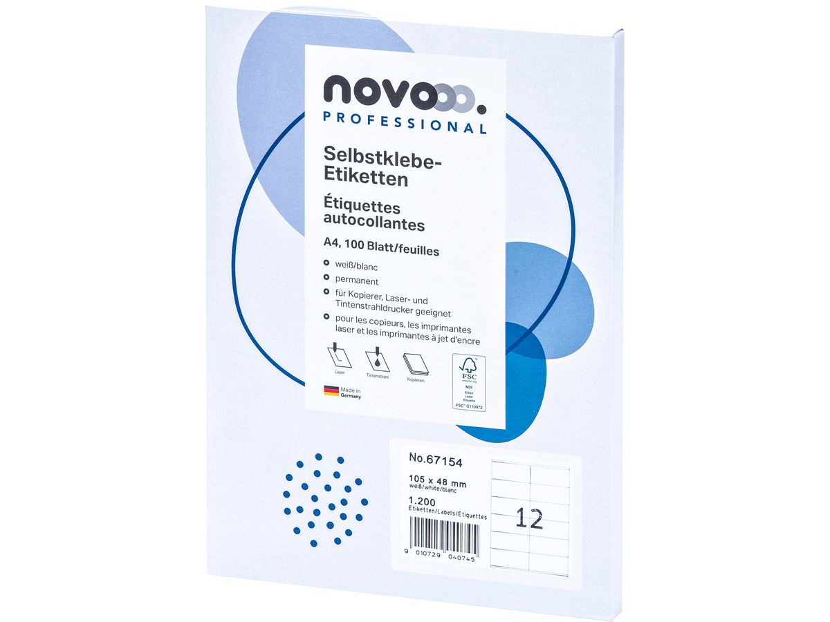 NOVOOO Etiquette 105x48mm 67154 blanc 1200 pièces (9010729040745)
