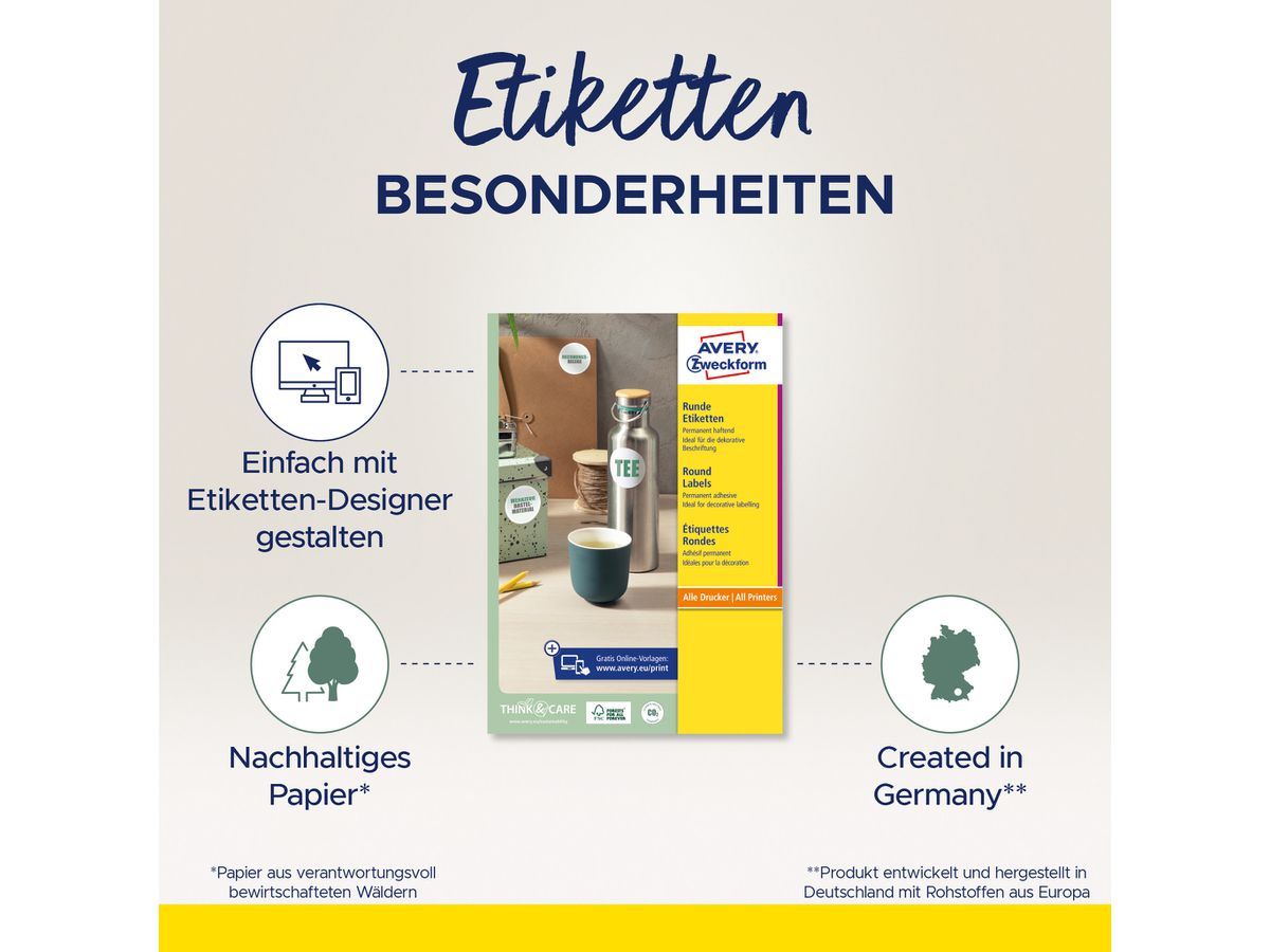 AVERY ZWECKFORM Etiquettes A4/60mm L3416-100 blanc 1200 pcs. (4004182034163)