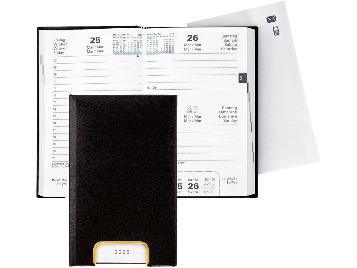 BIELLA Geschäftsagenda Disponent 2026 807401020026U 1T/1S schwarz ML 10.1x16cm (7611365523955)