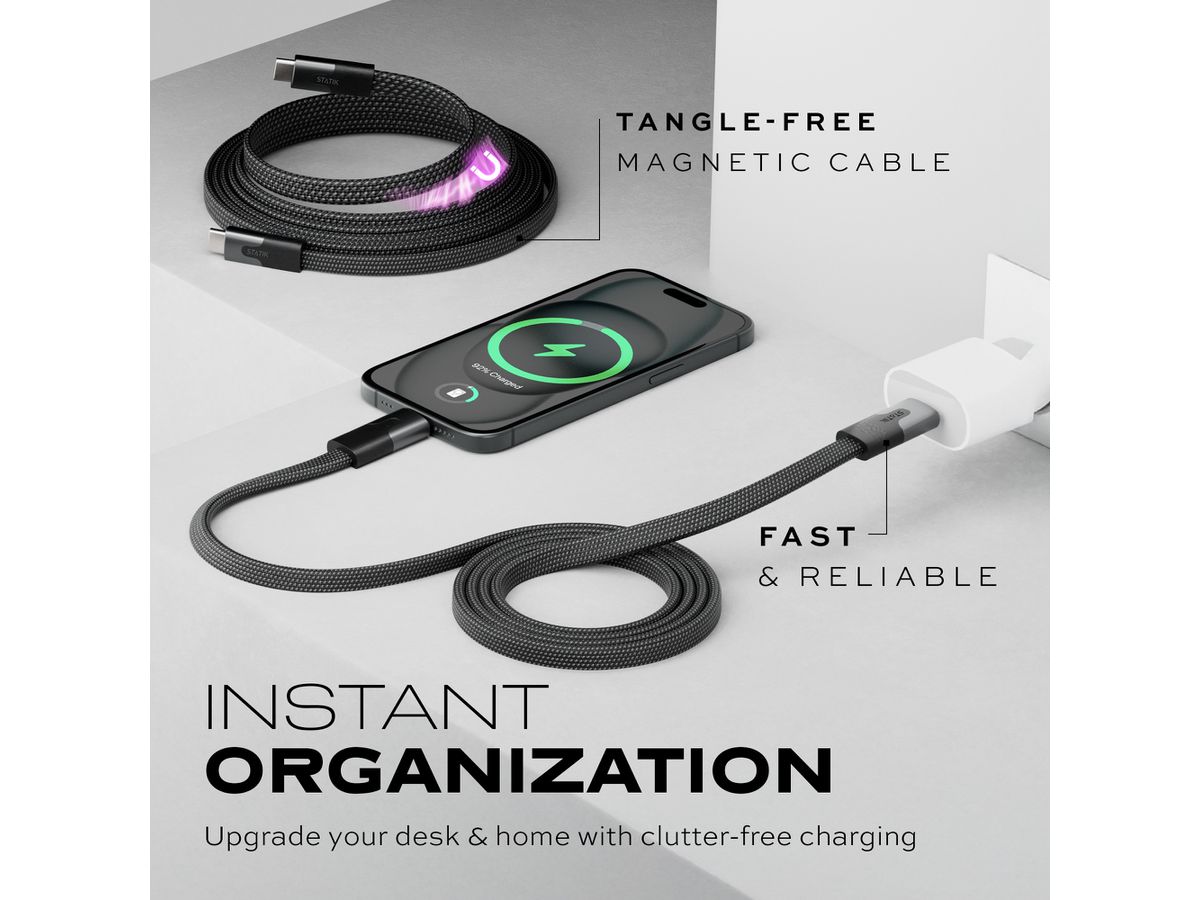 STATIK MagStack Slim Pro Cable PUP-0495-3FT-CC-BLK USB-C to C, 1M, 100W Black (0810024057757)