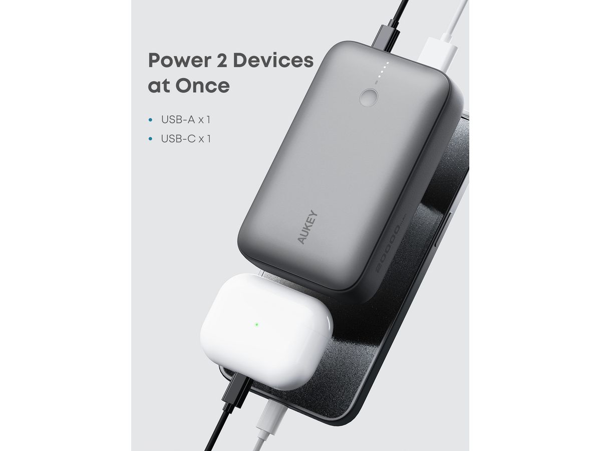 AUKEY Spark Mini 20000, 20W, PD,QC PB-Y57 GR Powerbank, Gray,USB-C,USB-A (0689323788330)