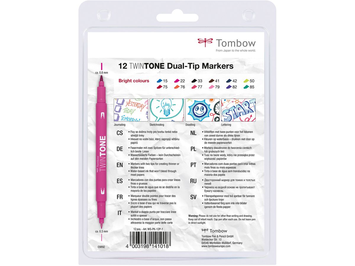 TOMBOW Fasermaler TwinTone Marker WS-PK-12P-1 Helle F. 12-tlg. (4003198141018)