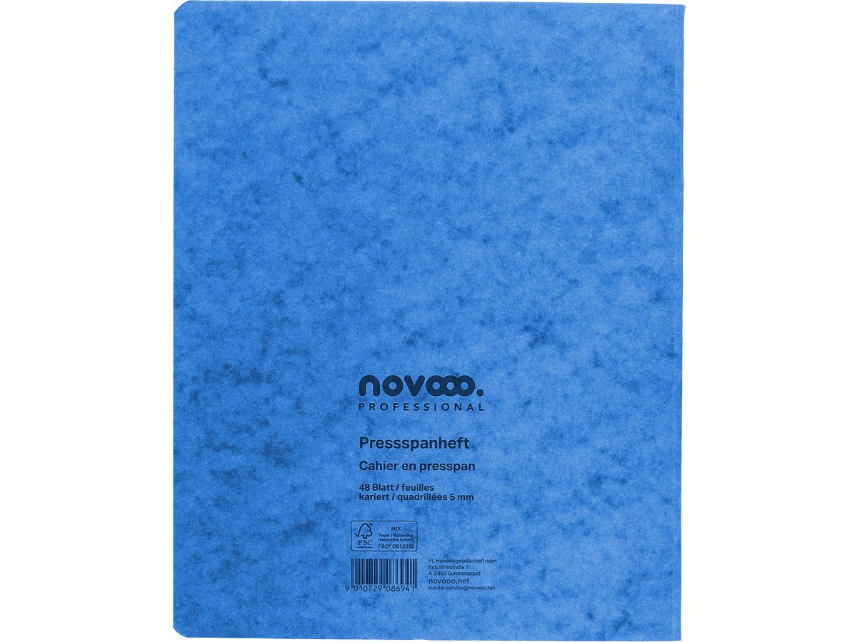 NOVOOO Pressspanheft ass. 17.5×22cm 729789 5mm kariert, 80g 48 Blatt (9010729086941)