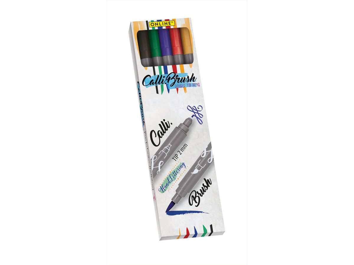 ONLINE Callibrush Pen Double Tip 2mm 19077 Classic ass. 5 pezzi (4014421190772)