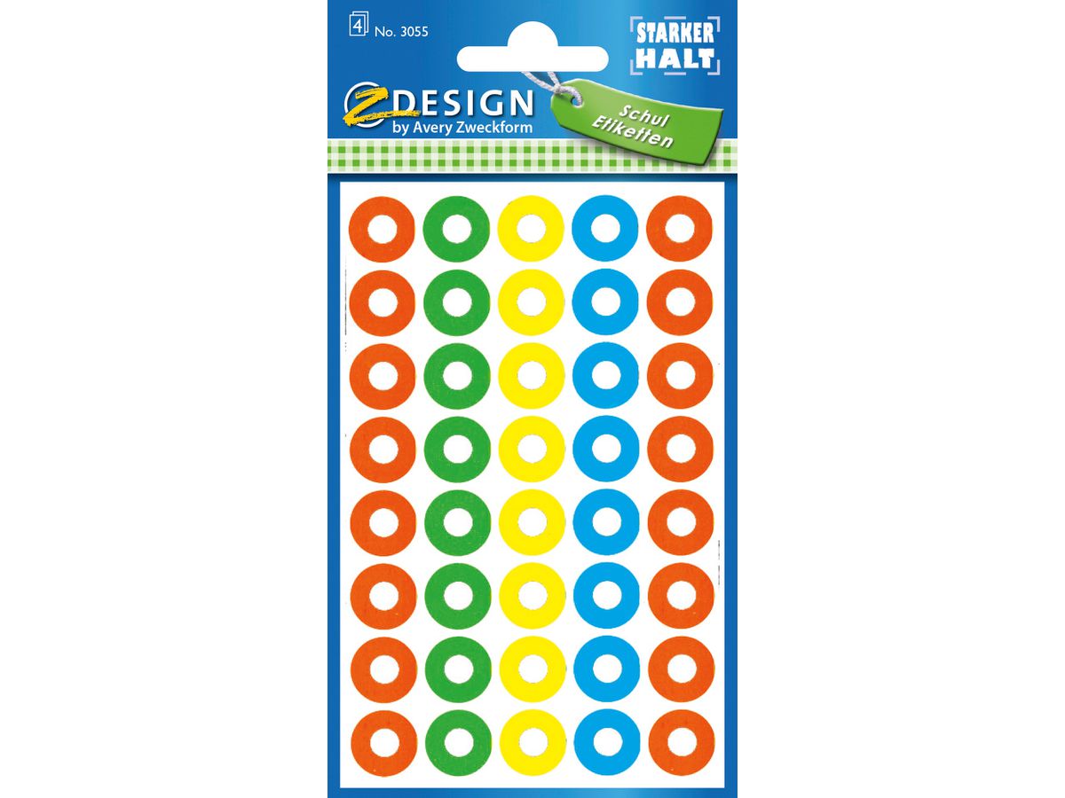 AVERY ZWECKFORM Sticker Rings 8.4x16cm 3055 colorato 4 fogli, 160 pz. (4004182030554)