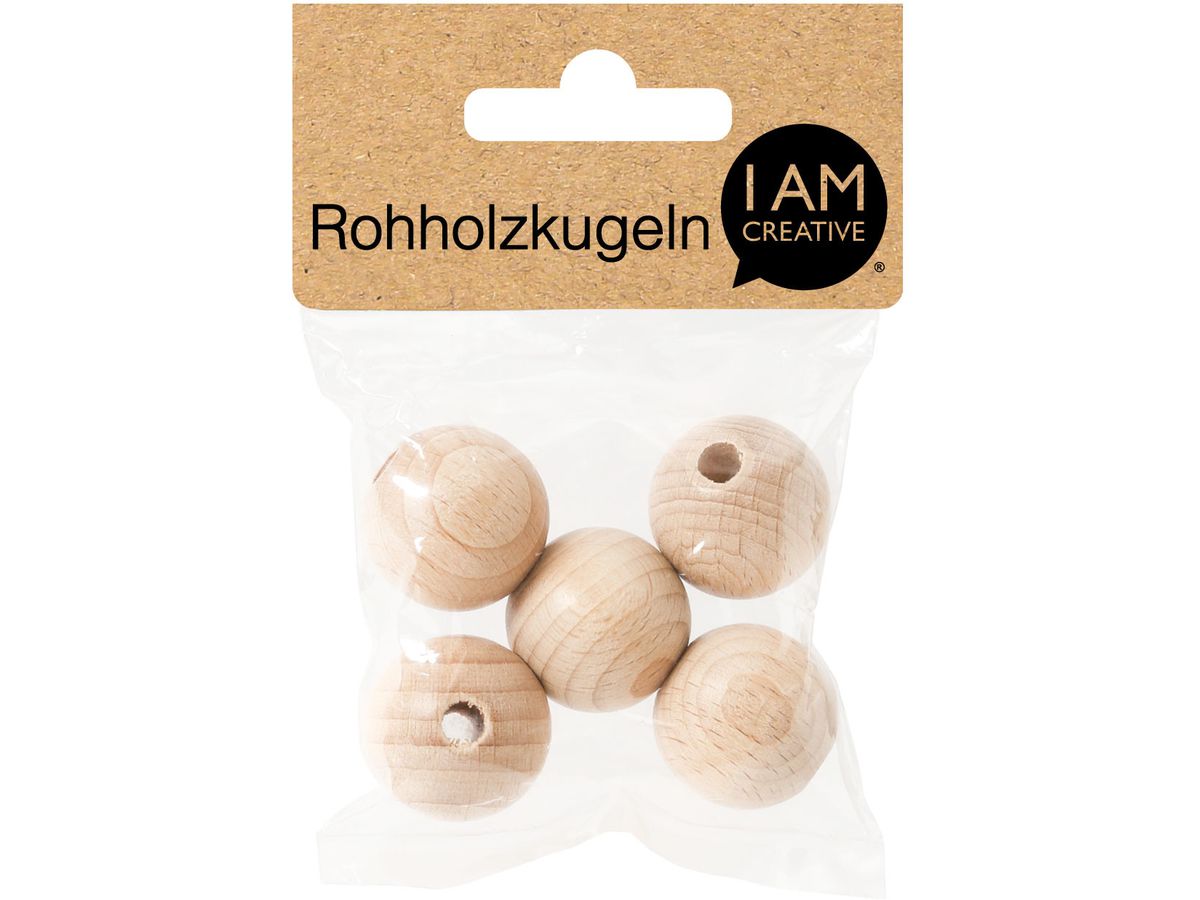 I AM CREATIVE Palline di legno grezzo 25mm 4530.25 legno di faggio 5 pezzi (7611983157983)