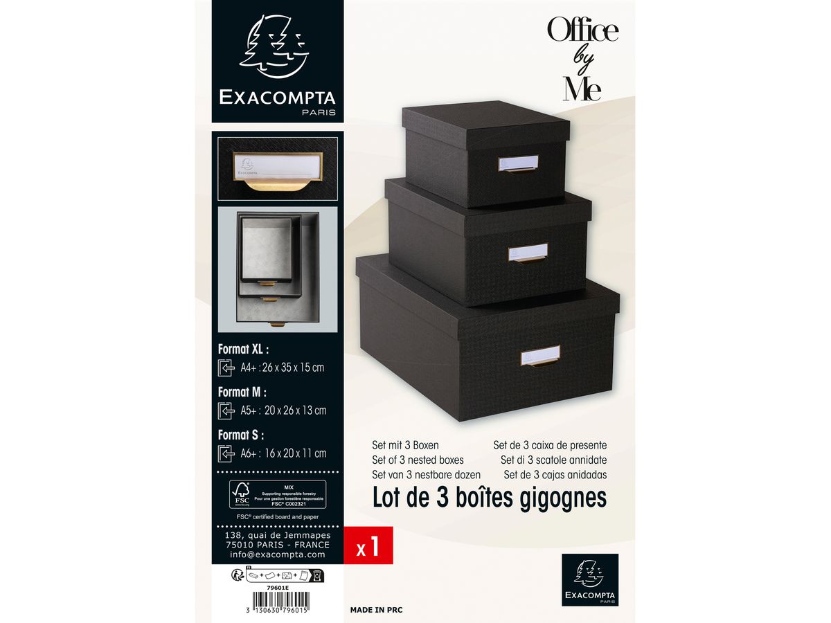 EXACOMPTA Scatola archi. OfficeByMe 79601E nero 3 pezzi (3130630796015)