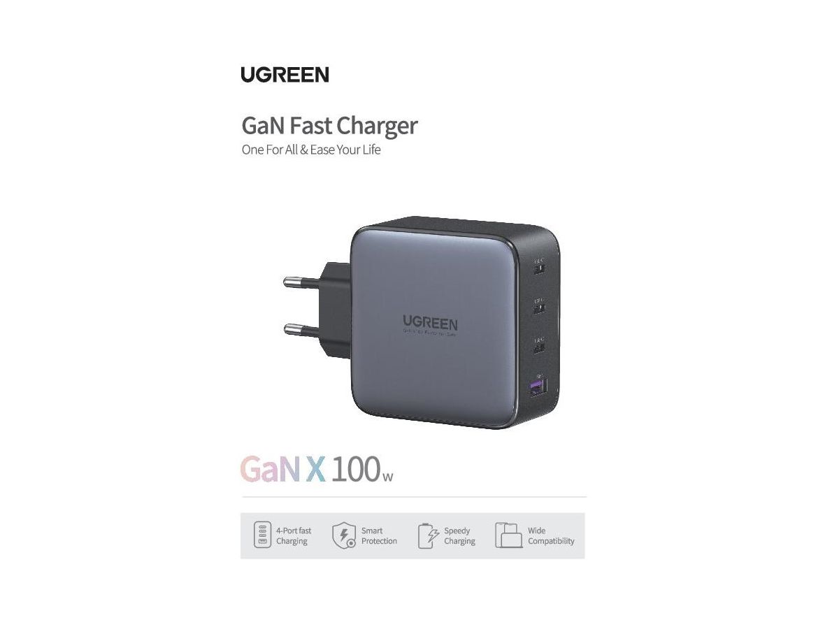 UGREEN USB Wallcharger Nexode 100W 40747 4-Port,PD,GaN,Grey (6957303847471)