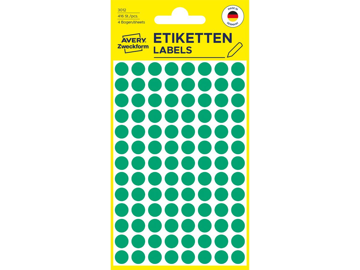 AVERY ZWECKFORM Markierungspunkte 8mm 3012 grün 416 Stück (4004182030127)