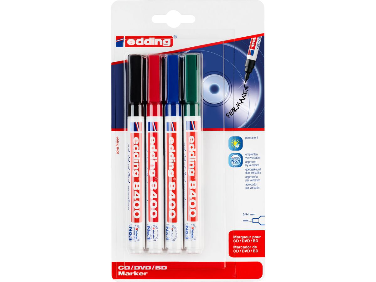 EDDING CD/ DVD Marker 8400 0.5-1mm 8400BLI-1234 4 Farben ass. Blister (4004764828654)