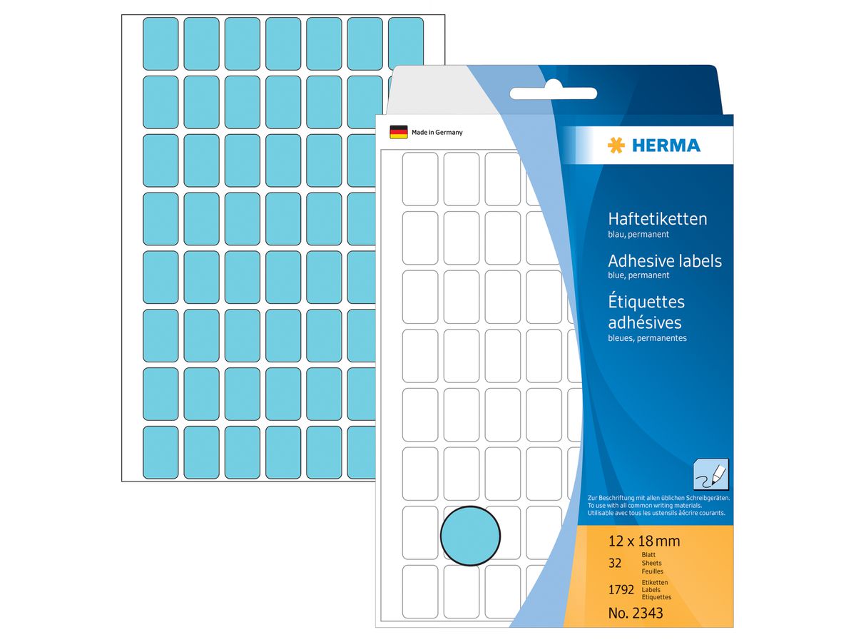 HERMA Etiketten 12×18mm 2343 blau 1792 Stück (4008705023436)