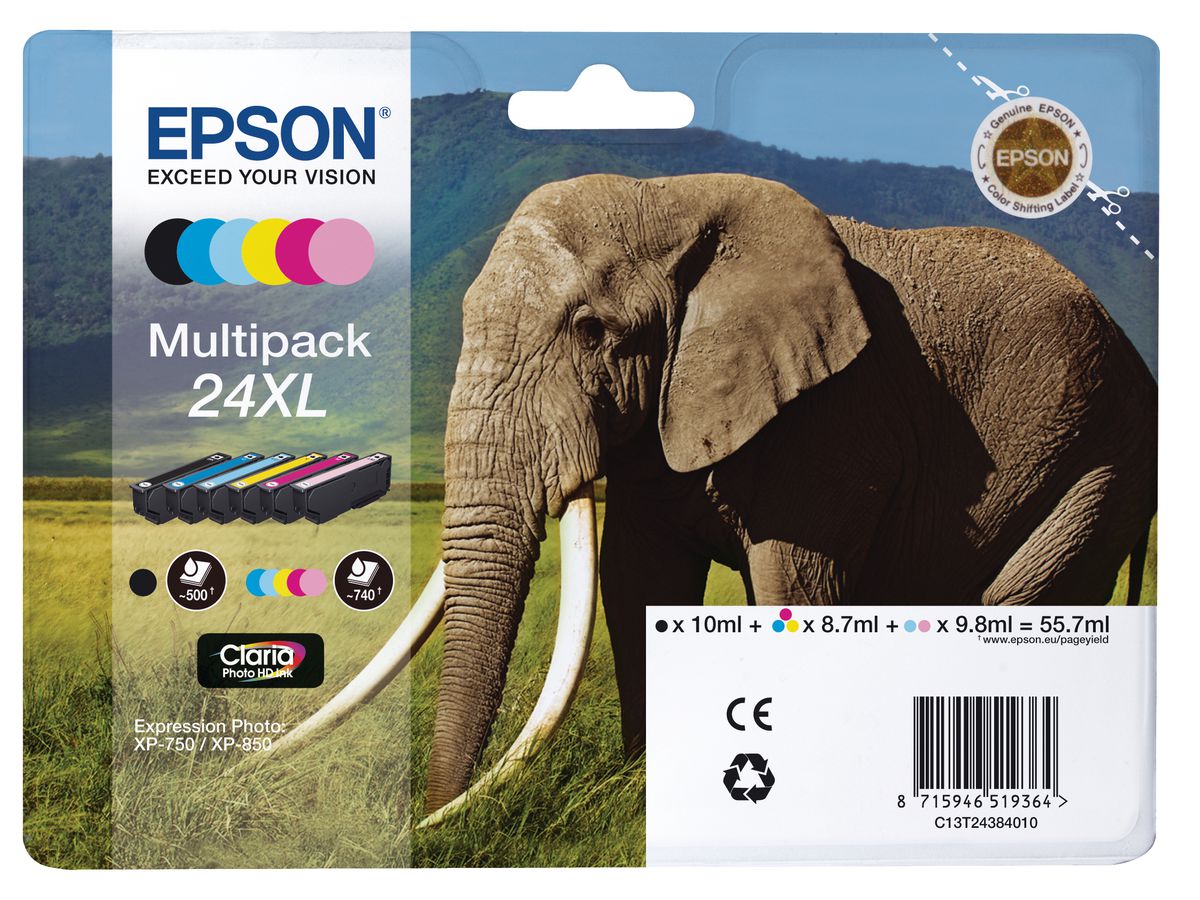 EPSON Multipack Tinte 24XL 6-color T243840 XP 750/850 6x500 Seiten (8715946615158)