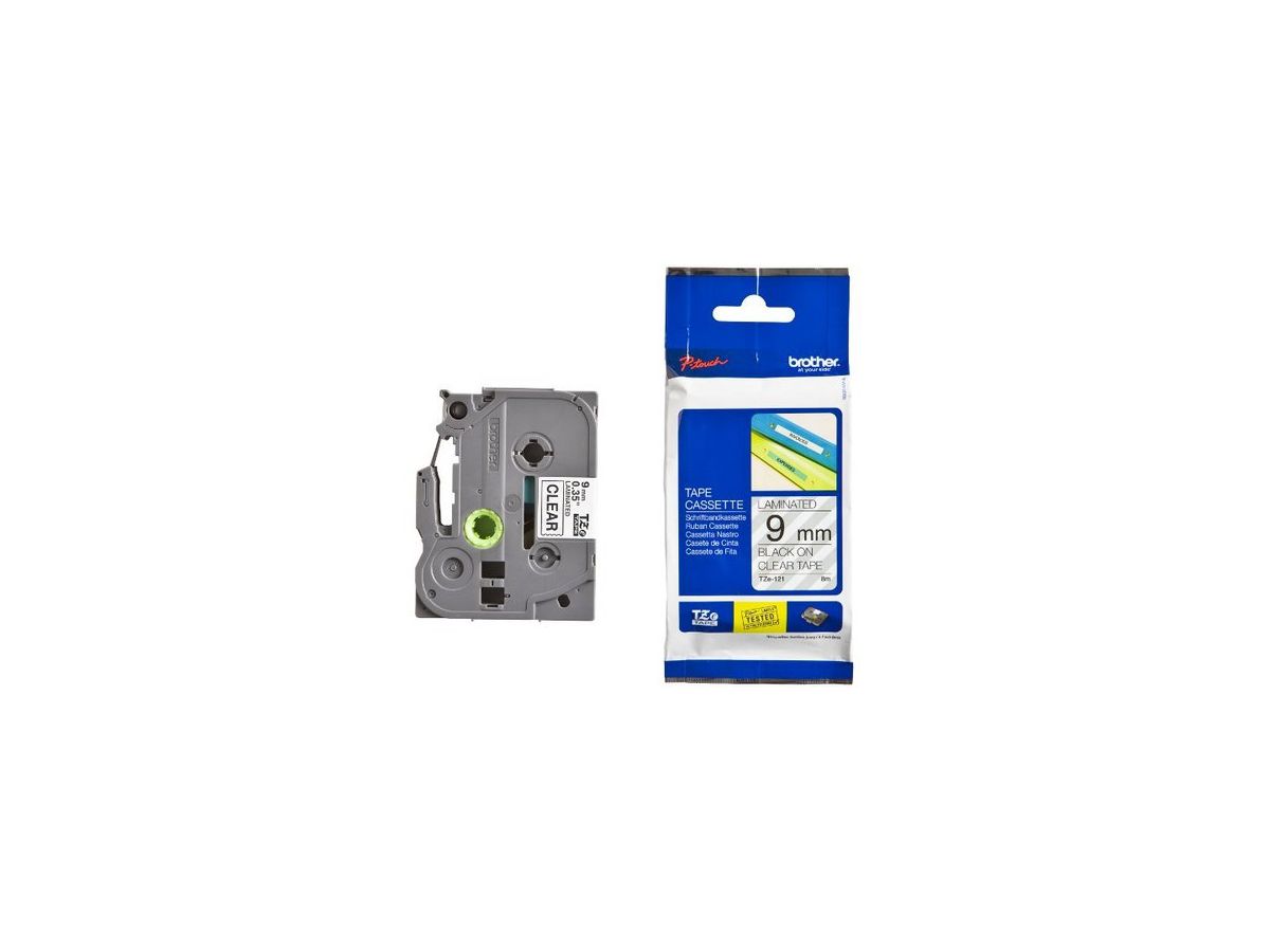 PTOUCH Band, laminiert schwarz/klar TZe-121 PT-1280VP 9 mm (4977766684781)